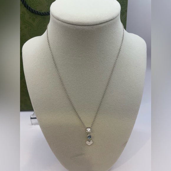 Gucci Necklace With Heart & Topaz Pendant In 925 Sterling Silver 16" - Picture 5 of 12